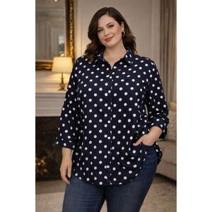 Chaps No Iron 3/4 Sleeve Button Up Polka Dot Basic Preppy Blouse Plus Size 2X